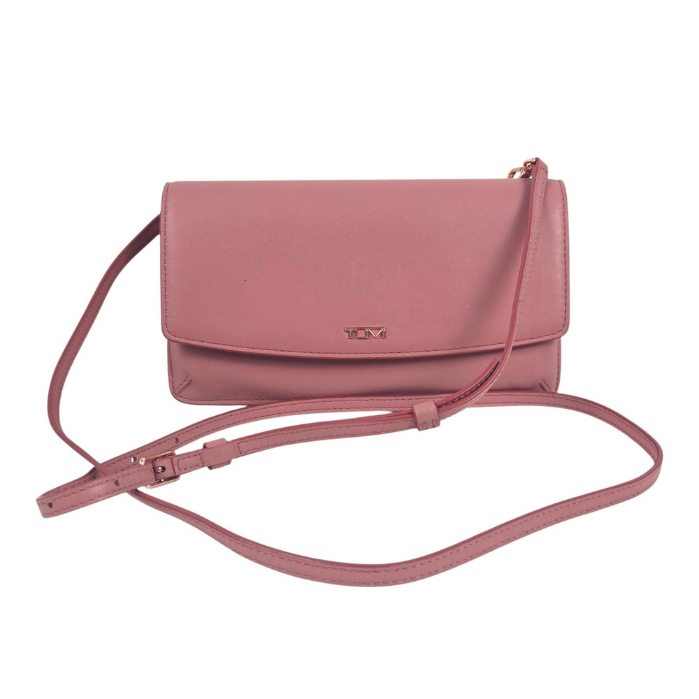 Tumi Belden Small Leather Wallet Crossbody‎ Pink Cameo Rose w Flaws SEE VIDEO